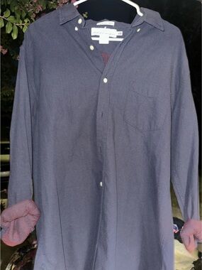 Men's Long-Sleeve Navy Button-Down Shirt by Unbranded